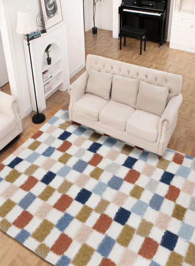 TOOHUB Super Soft Rug for Bedroom, 5x7 Ft Rainbow Area Rug Classic Checkered Shaggy Rug Anti-Skid High Pile Soft Fluffy Fuzzy Carpet for Living Room Bedroom Kids Room Nursery, Dorm Home Decor - Image 5