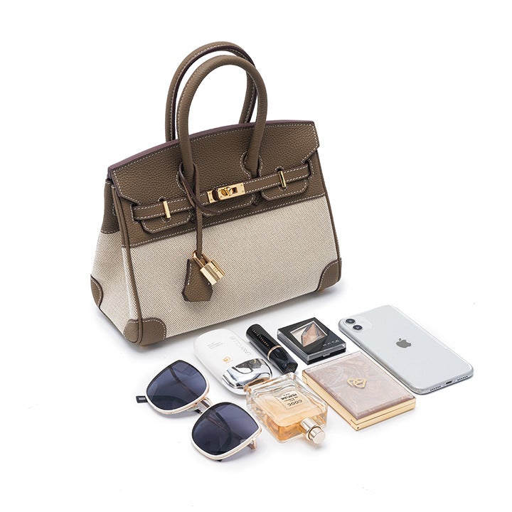 Color Medium Platinum Bag Women'S Crossbody Bag Casual Canvas Leather Patchwork Bag Fashionable Portable Shoulder Bag - Image 5