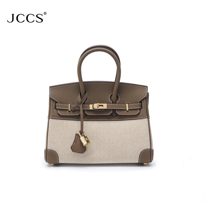 Color Medium Platinum Bag Women'S Crossbody Bag Casual Canvas Leather Patchwork Bag Fashionable Portable Shoulder Bag - Image 1