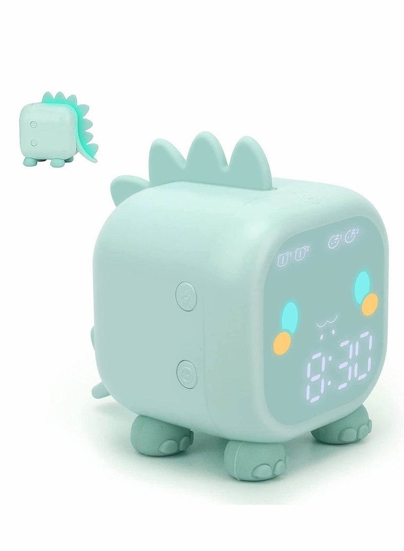 SYOSI Kids Alarm Clock, Digital Alarm Clock for Kids Bedroom, Cute Dinosaur Bedside Clock Children's Sleep Trainier, Wake Up Light & Night Light with USB Alarm Clock for Boys Girls Birthday Gifts (Green) - Image 1