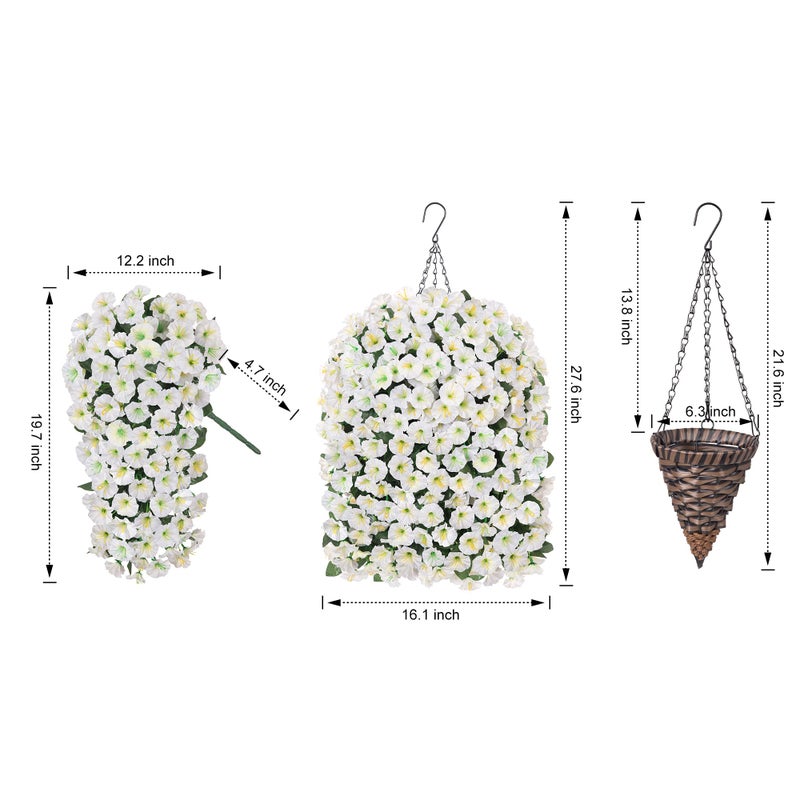HyeFlora Artificial Faux Hanging White Flowers Plants Basket for Outdoor Outside Christmas Winter Decor, Fake UV Resistant Realistic Morning Glory Flowers for Porch Home Balcony Yard Patio Decoration - Image 4