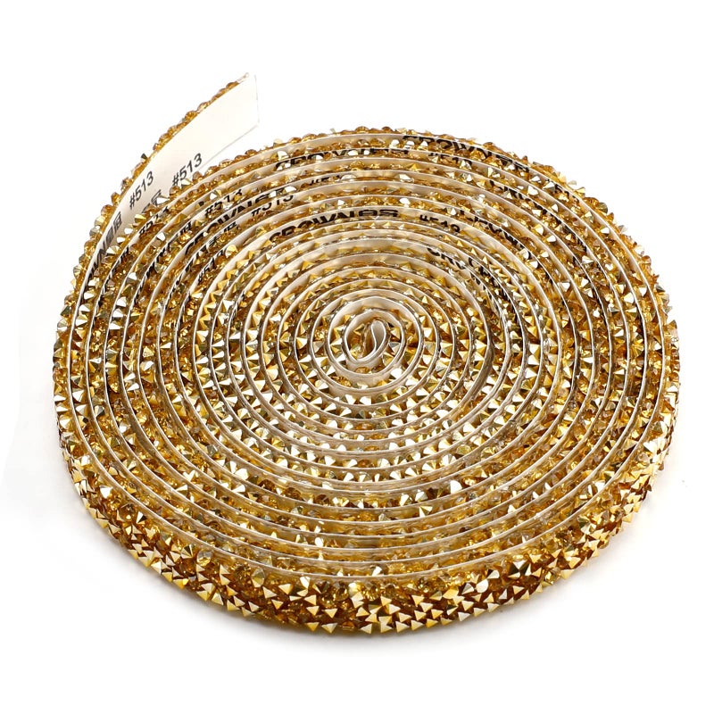 Dcoteh 3 Yards Gold Resin Rhinestone Ribbons Self-Adhesive with Glitter Diamond Ribbon Crystal Strips Roll for DIY Art Crafts and Clothing Decoration (0.4 Inch) - Image 1