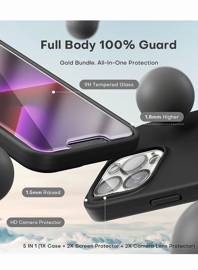Motim 5 in 1 Silicone Phone Case  +2 Lens Film +2 Screen Film Compatible for iPhone 14 Pro Drop Protection Soft Cover Shockproof Slim Case - Image 3