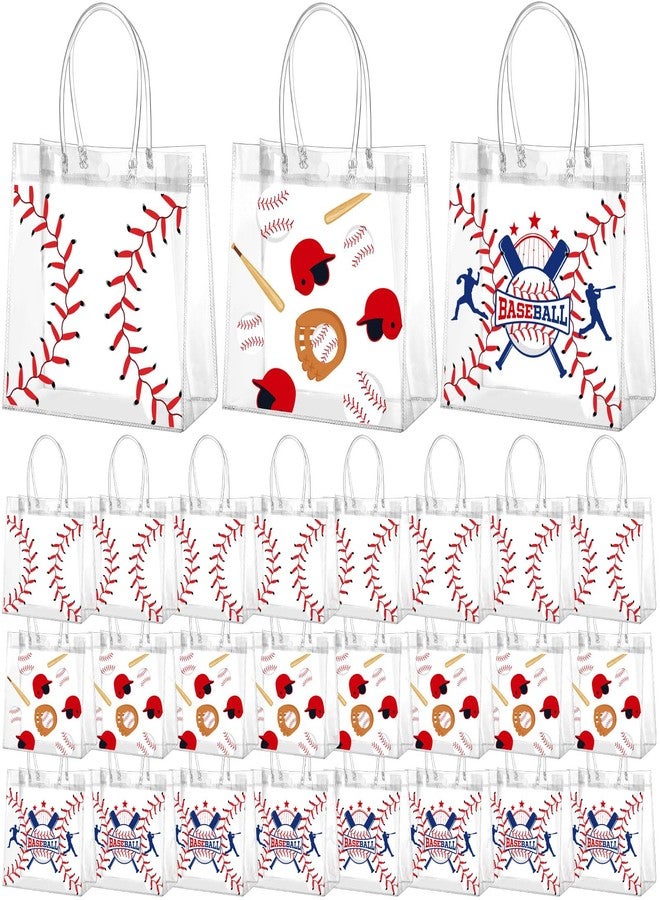 Resholder 30 Pcs Baseball Clear PVC Gift Bags Bulk 3 Styles Baseball Themed Snack Bags with Handle Sport Theme Party Favor for Goodie Treat Candy Birthday Party Decorations Supplies, 8x8x3.15 Inch - Image 1
