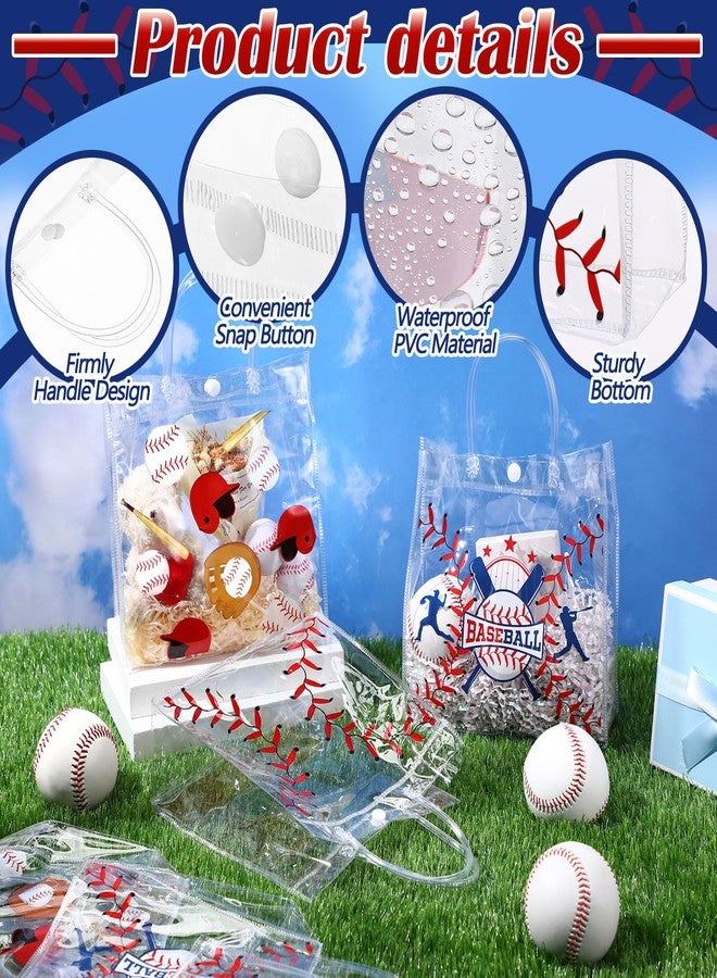 Resholder 30 Pcs Baseball Clear PVC Gift Bags Bulk 3 Styles Baseball Themed Snack Bags with Handle Sport Theme Party Favor for Goodie Treat Candy Birthday Party Decorations Supplies, 8x8x3.15 Inch - Image 3