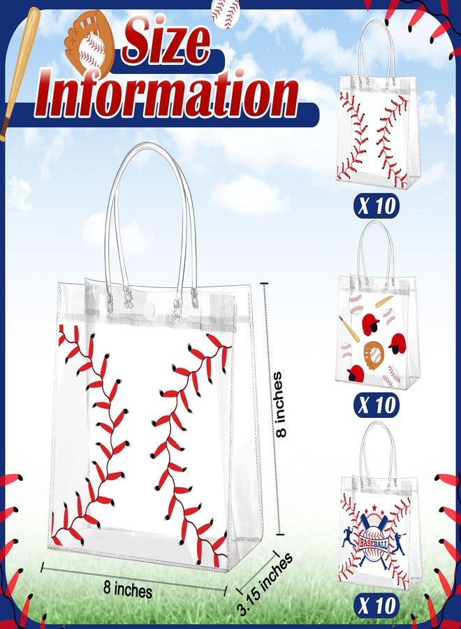 Resholder 30 Pcs Baseball Clear PVC Gift Bags Bulk 3 Styles Baseball Themed Snack Bags with Handle Sport Theme Party Favor for Goodie Treat Candy Birthday Party Decorations Supplies, 8x8x3.15 Inch - Image 2