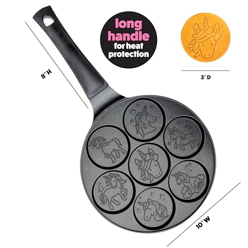 CucinaPro Unicorn Mini Pancake Pan - Make 7 Unique Flapjack Unicorns, Nonstick Pan Cake Maker Griddle for Holiday Breakfast Fun & Easy Cleanup, Magical Xmas Treat or Gift for Kids Party- Easy to Use Long Handle - Image 4