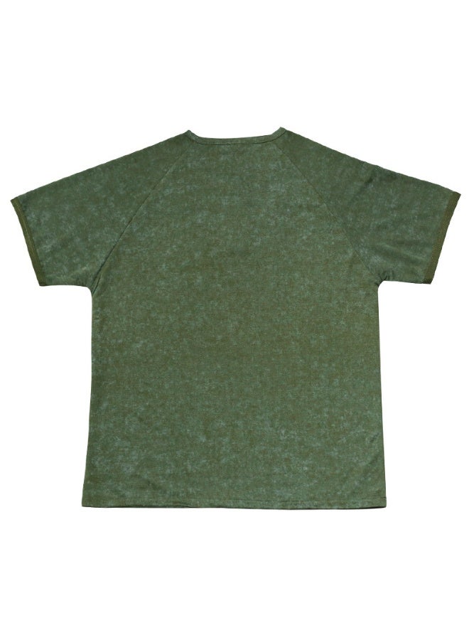 Vintage Distressed Henley Neck Short Sleeve Men's T-shirt Heavy Weight Slim Fit Shoulder Insert American Style Oversized Casual - Image 3