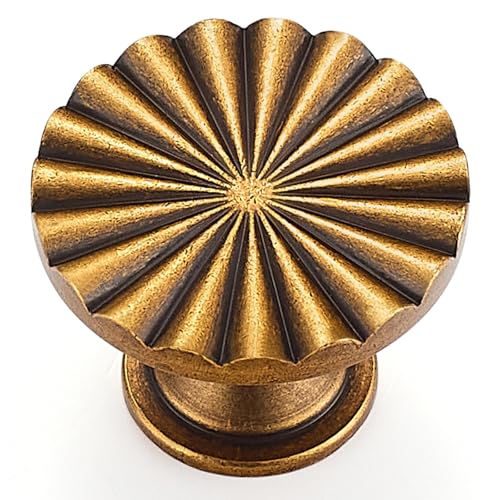 Ravinte Decor 10 Pack Antique Brass Cabinet Knobs Dresser Knobs Zinc Alloy Dresser Hardware for Closet Wardrobe and Cupboard Round Vintage Drawer Pulls - Image 1
