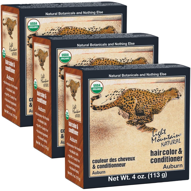 Light Mountain Henna Hair Color & Conditioner - Auburn Hair Dye for Men/Women, Organic Henna Leaf Powder and Botanicals, Chemical-Free, Semi-Permanent Hair Color, 4 Oz (Pack of 3)