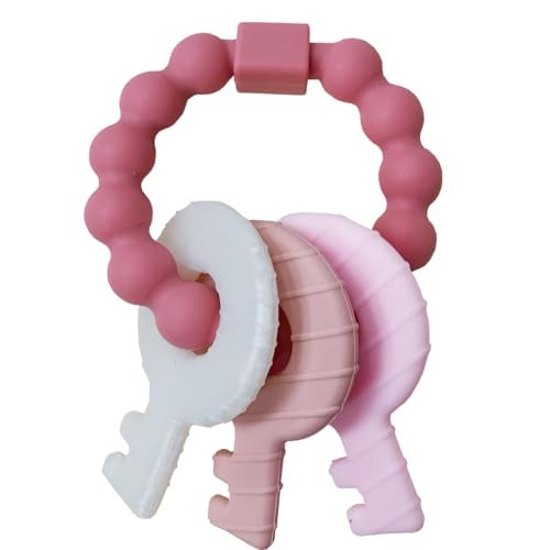 Intatikoo Baby Teething Keys Toys 3 to 12 Months,Infants Toddler Sensory Chew Toys,Teether Toys for Baby Girl-Soft & Raised Texture to Soothe Gums,BPA Free (Pink) - Image 1