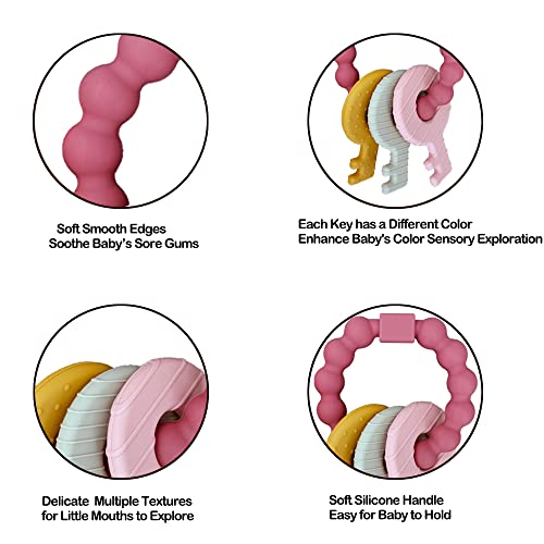 Intatikoo Baby Teething Keys Toys 3 to 12 Months,Infants Toddler Sensory Chew Toys,Teether Toys for Baby Girl-Soft & Raised Texture to Soothe Gums,BPA Free (Pink) - Image 4