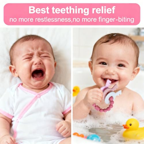 Intatikoo Baby Teething Keys Toys 3 to 12 Months,Infants Toddler Sensory Chew Toys,Teether Toys for Baby Girl-Soft & Raised Texture to Soothe Gums,BPA Free (Pink) - Image 3
