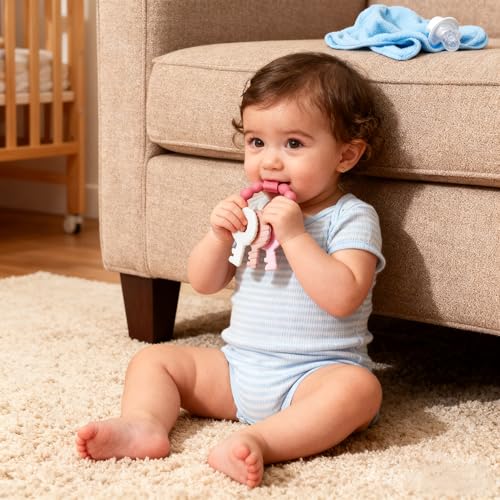 Intatikoo Baby Teething Keys Toys 3 to 12 Months,Infants Toddler Sensory Chew Toys,Teether Toys for Baby Girl-Soft & Raised Texture to Soothe Gums,BPA Free (Pink) - Image 5