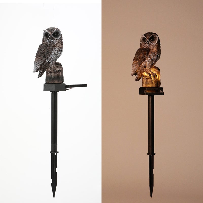 Cross border outdoor garden owl LED solar light courtyard simulation animal resin lawn floor insert light Wholesale(Brown Owl, Solar lawn lamp) - Image 1