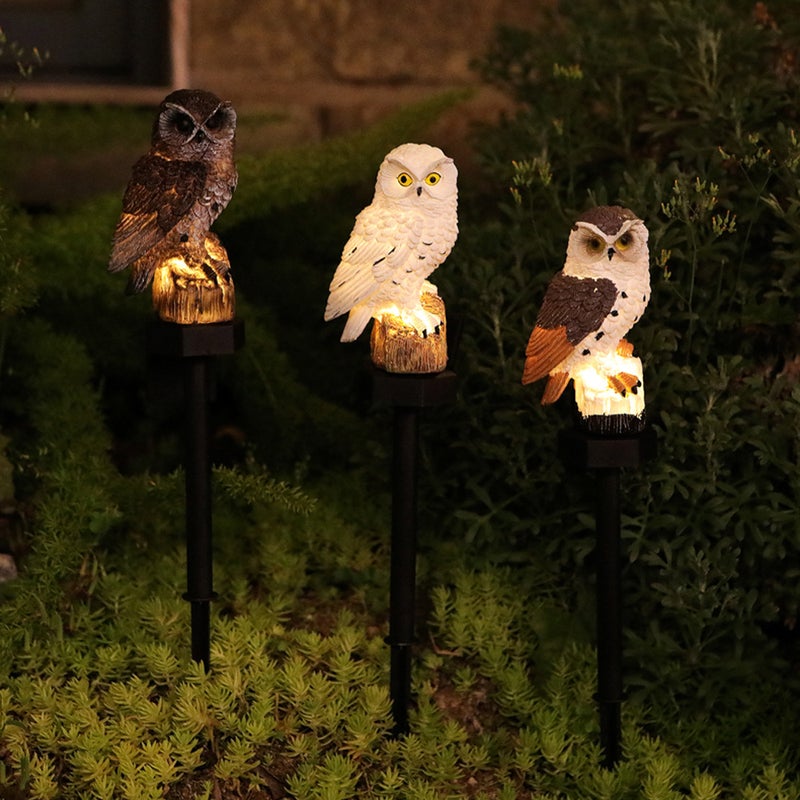 Cross border outdoor garden owl LED solar light courtyard simulation animal resin lawn floor insert light Wholesale(Brown Owl, Solar lawn lamp) - Image 2