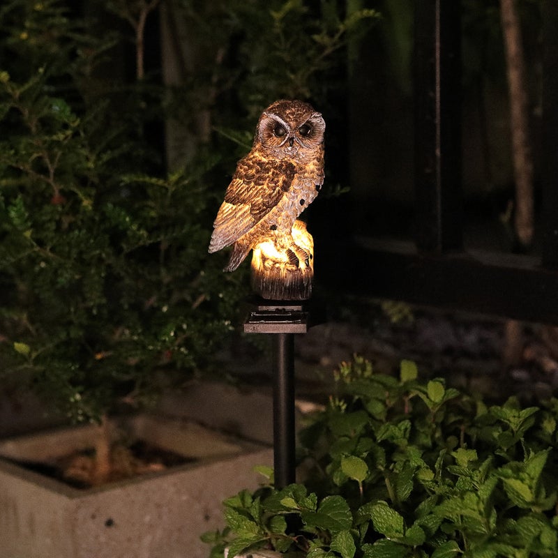 Cross border outdoor garden owl LED solar light courtyard simulation animal resin lawn floor insert light Wholesale(Brown Owl, Solar lawn lamp) - Image 4