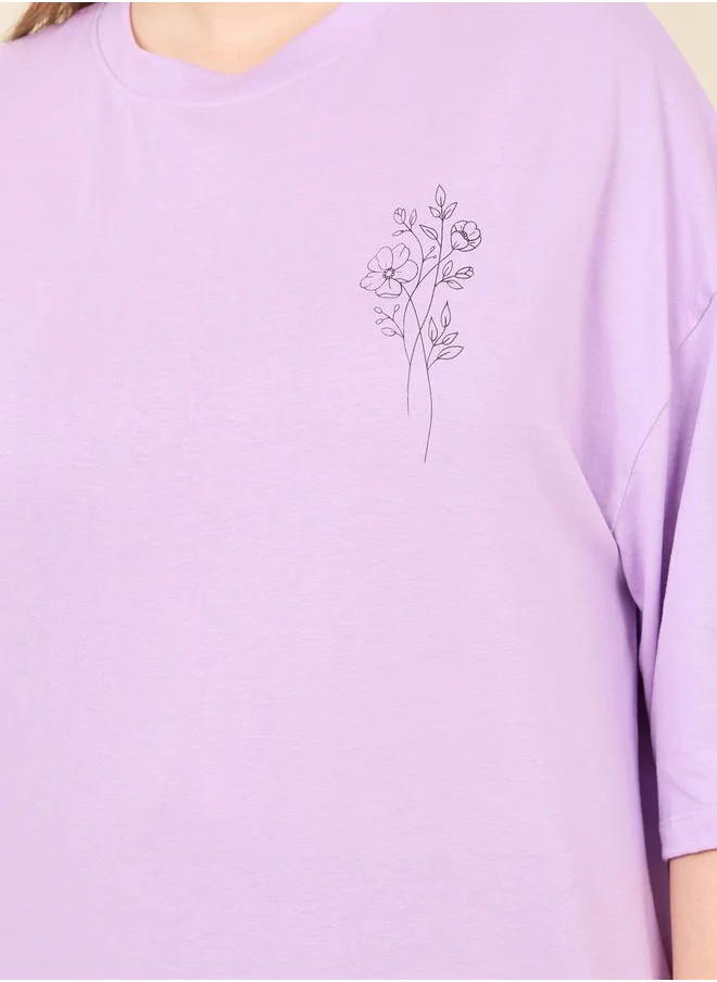 Styli Plus Oversized Drop Shoulder Front and Back Beautiful Print T-shirt