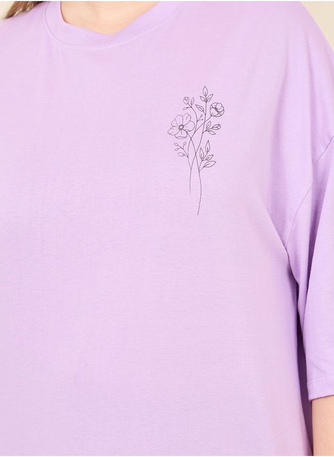 Styli - Plus Oversized Drop Shoulder Front and Back Beautiful Print T-shirt - Image 1