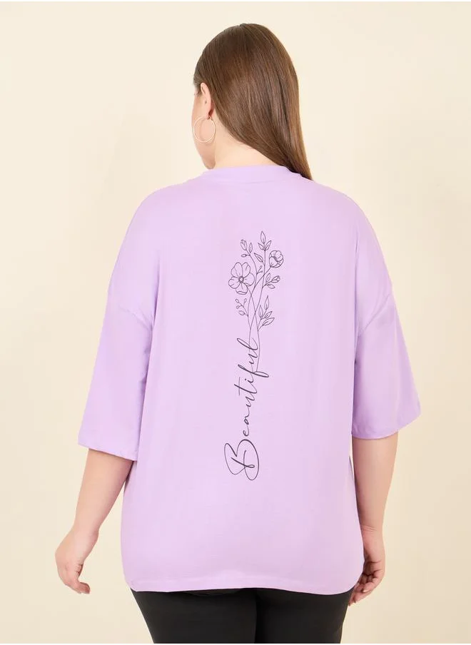 Styli Plus Oversized Drop Shoulder Front and Back Beautiful Print T-shirt