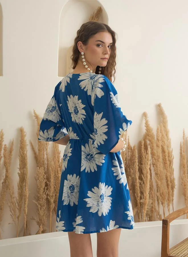 sanskrutihomes Sanskrutihomes Floral Printed Pure Cotton A-Line Mini Dress
