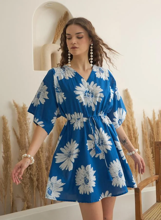 sanskrutihomes Sanskrutihomes Floral Printed Pure Cotton A-Line Mini Dress
