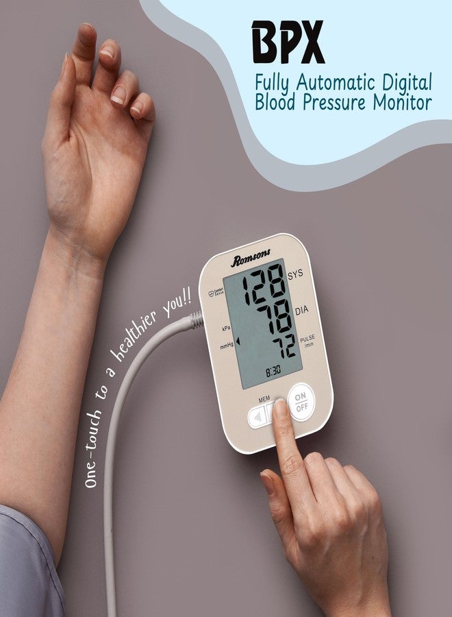 Romsons BPX Fully Automatic Digital Blood Pressure Monitor with 2 Years Warranty | Arrhythmia Detector | Quick Accurate Reading | 120 Memory Recall and Movement Detector. - Image 5