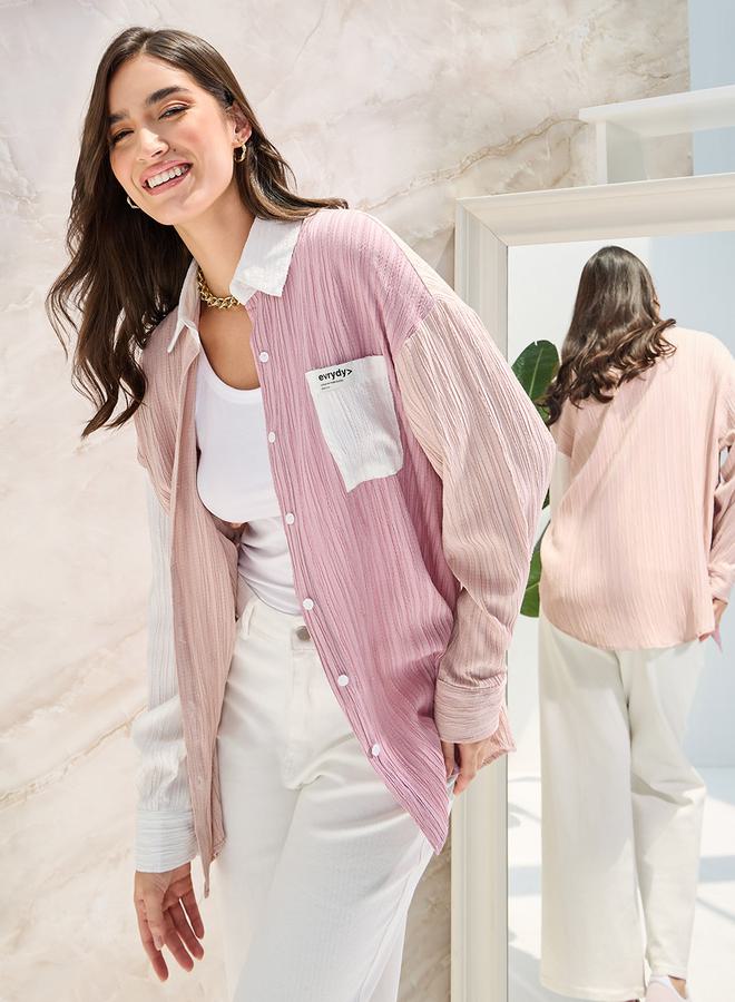 Styli Drop Shoulder Textured Oversized Shirt  - Image 1