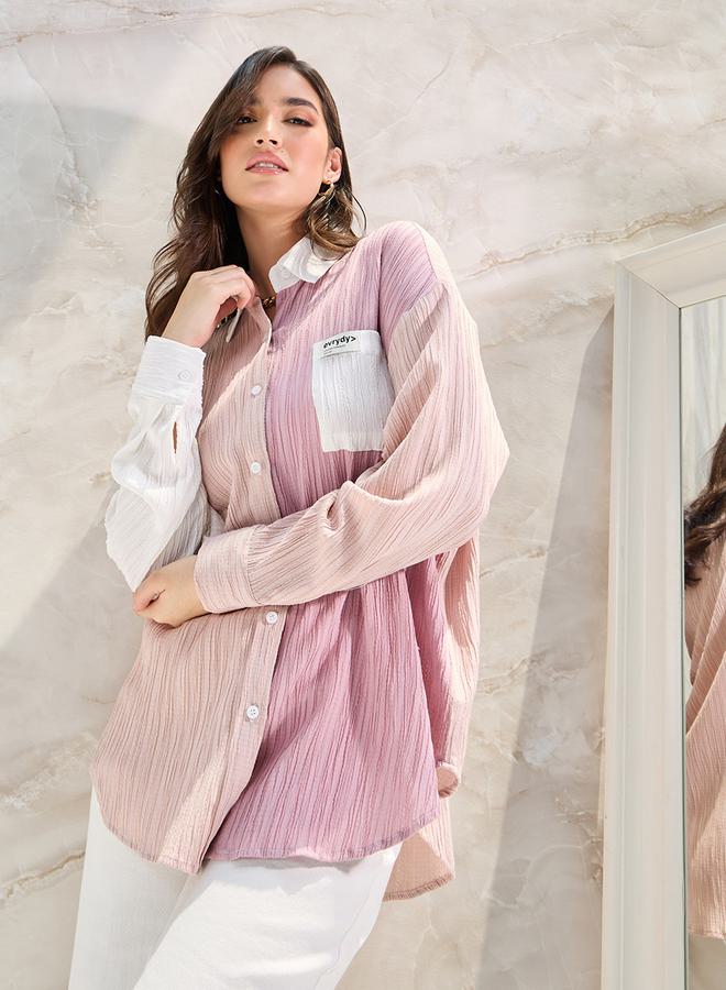 Styli Drop Shoulder Textured Oversized Shirt  - Image 3