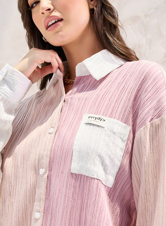 Styli Drop Shoulder Textured Oversized Shirt  - Image 4