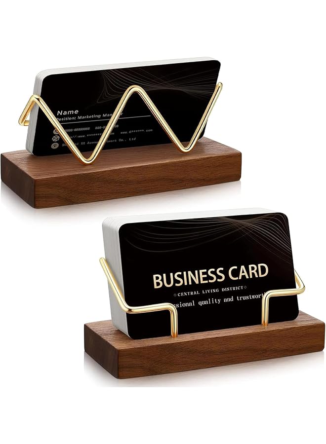 erorex Business Card Holder For Desk Walnut Wood Business Card Display Stand Postcard Holder With Wood Base Desktop Business Card Organizer For Office Home Desktop Tabletop Gold 2 Pack  - Image 1