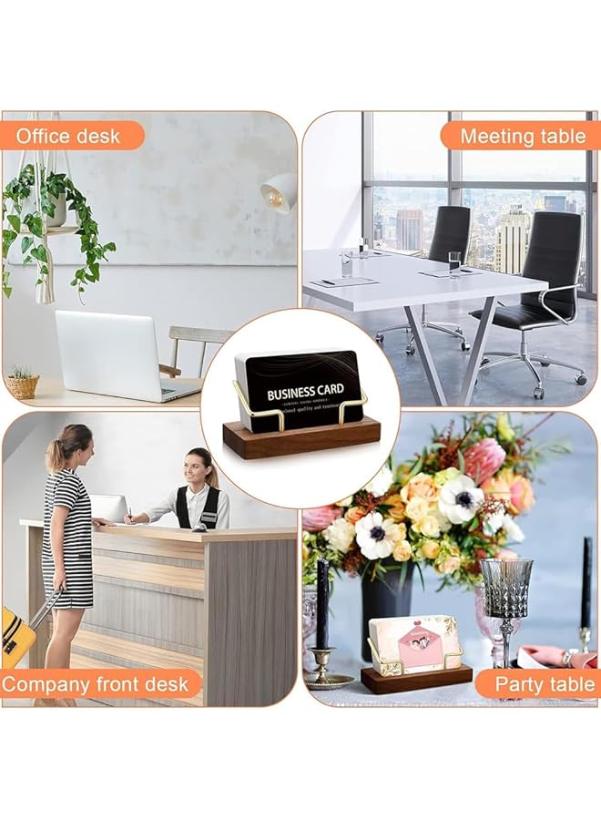 erorex Business Card Holder For Desk Walnut Wood Business Card Display Stand Postcard Holder With Wood Base Desktop Business Card Organizer For Office Home Desktop Tabletop Gold 2 Pack  - Image 3