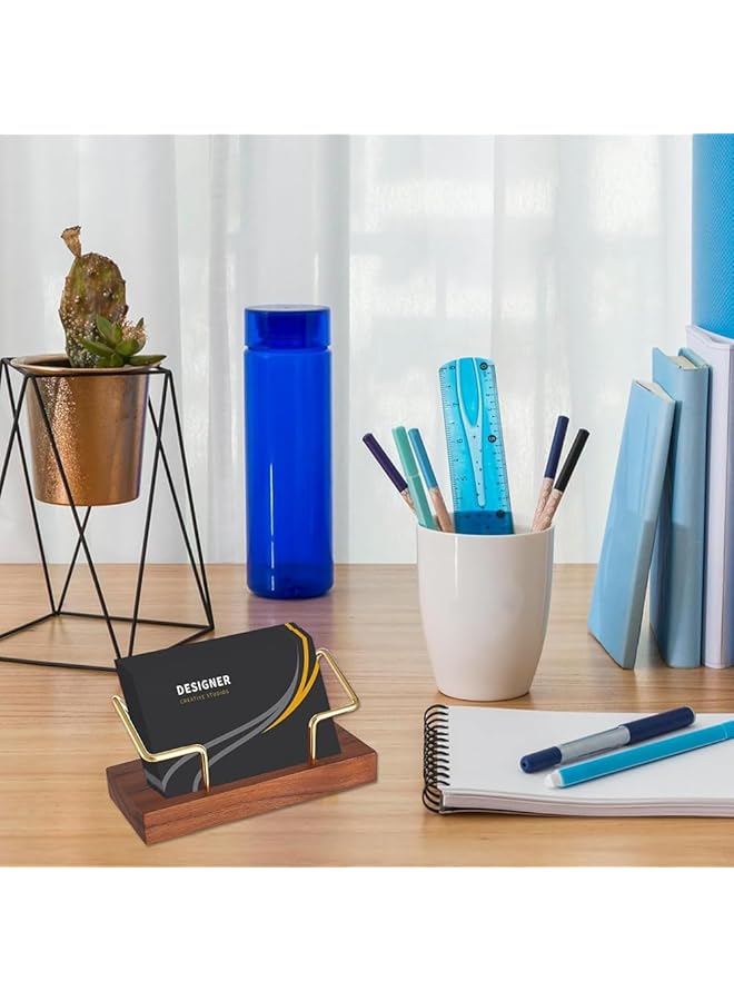 erorex Business Card Holder For Desk Walnut Wood Business Card Display Stand Postcard Holder With Wood Base Desktop Business Card Organizer For Office Home Desktop Tabletop Gold 2 Pack  - Image 5