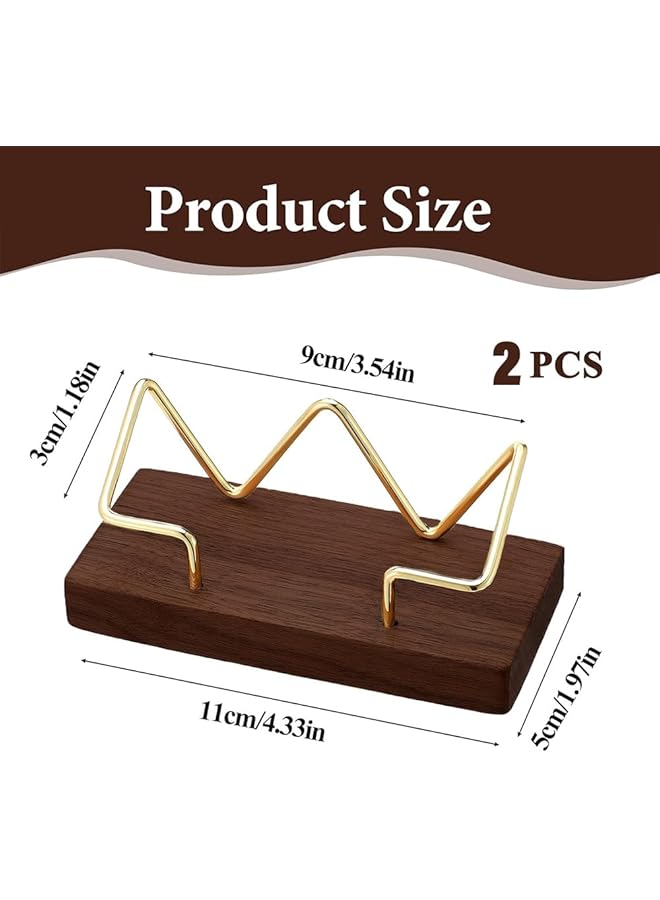 erorex Business Card Holder For Desk Walnut Wood Business Card Display Stand Postcard Holder With Wood Base Desktop Business Card Organizer For Office Home Desktop Tabletop Gold 2 Pack  - Image 2