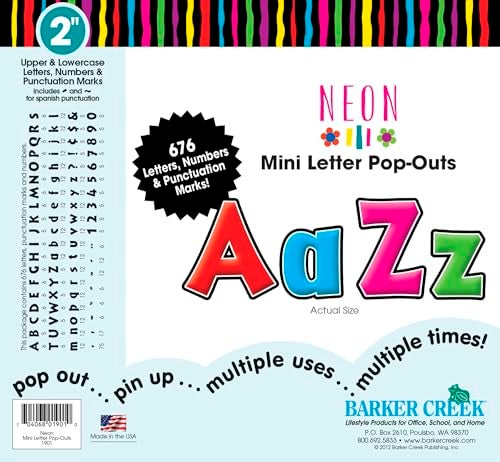 Barker Creek Letter Pop-Outs, 2 Inch, Neon, Set of 676 - Image 1