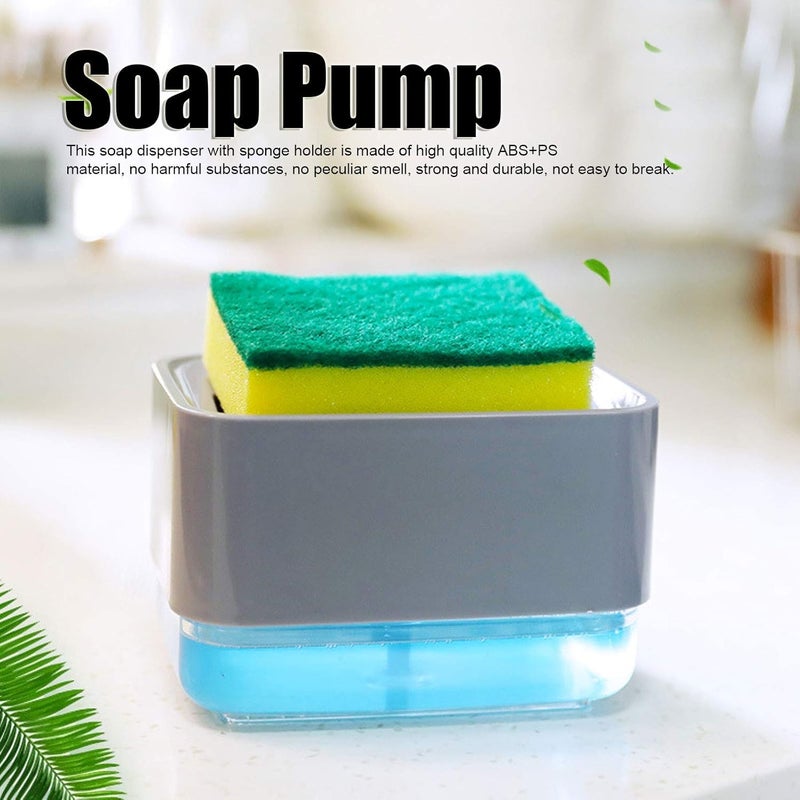 ويوبلز موزع صابون سائل أوتوماتيكي يعمل بالضغط، 2 في 1 مع حامل إسفنجة لحوض المطبخ (فضي) - Image 2