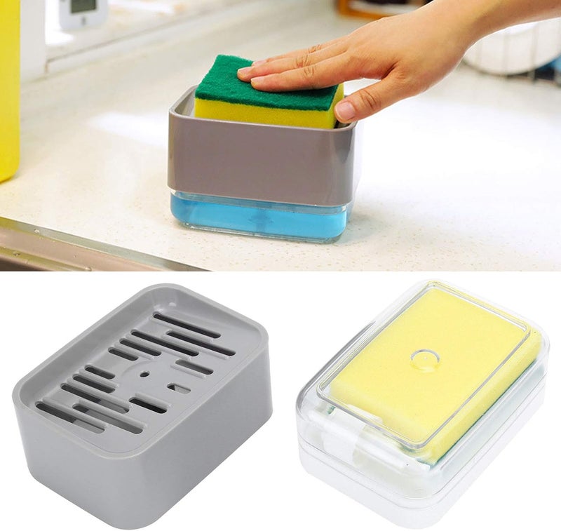 ويوبلز موزع صابون سائل أوتوماتيكي يعمل بالضغط، 2 في 1 مع حامل إسفنجة لحوض المطبخ (فضي) - Image 3