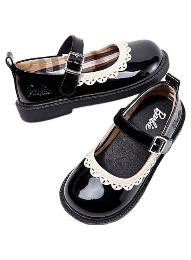 Barbie Children'S Shoes, Spring And Autumn Kids' Leather Shoes, Girls' British Style Princess Performance Shoes, Academic Style Black Leather Shoes, Da5825, Black, Size 32 - Image 1