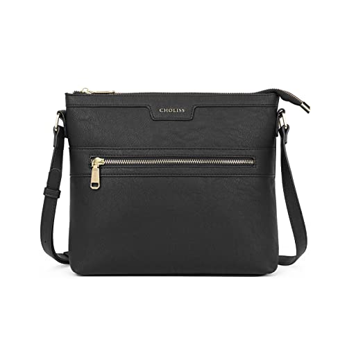 CHOLISS Large Crossbody Bags for Women, Medium Size Purses for Women with Vegan Leather, Black - Image 1