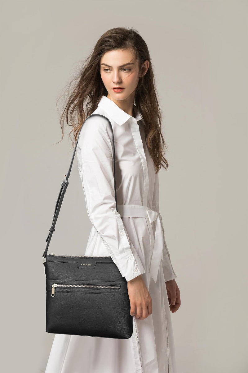 CHOLISS Large Crossbody Bags for Women, Medium Size Purses for Women with Vegan Leather, Black - Image 2