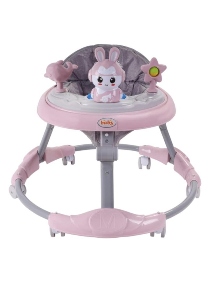 Multi-Functional Baby Walker With Music Features...Adjustable Height Anti-Flip Anti-Move Leg Can Sit Foldable 6-18 Months Baby Walker For Male And Female (pink) - Image 1