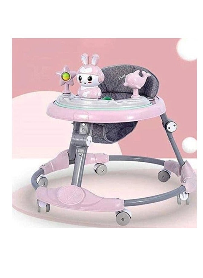 Multi-Functional Baby Walker With Music Features...Adjustable Height Anti-Flip Anti-Move Leg Can Sit Foldable 6-18 Months Baby Walker For Male And Female (pink) - Image 3