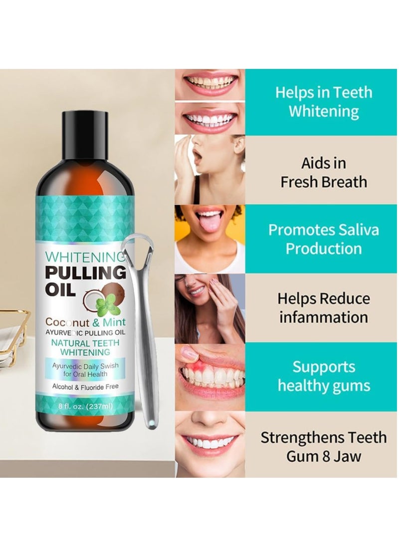 ORALHOE - Coconut Pulling Oil Mouthwash,Oil Pulling with Tongue Scraper 8 Fl.Oz,Mint Oil Pulling Mouthwash,Coconut Oil Pulling for Teeth Whitening Fresh Breath - Image 1
