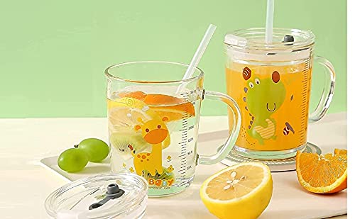 Golden Bird Golden bird Random Print Glass Mug with Straw and Lid,Straw for Kids & Adult Glass Water Tumbler with Scale Line, Leak Proof, Easy to Clean,Perfect for Milk,Juice,Coffee (400 ML,Pack of 2) - Image 2