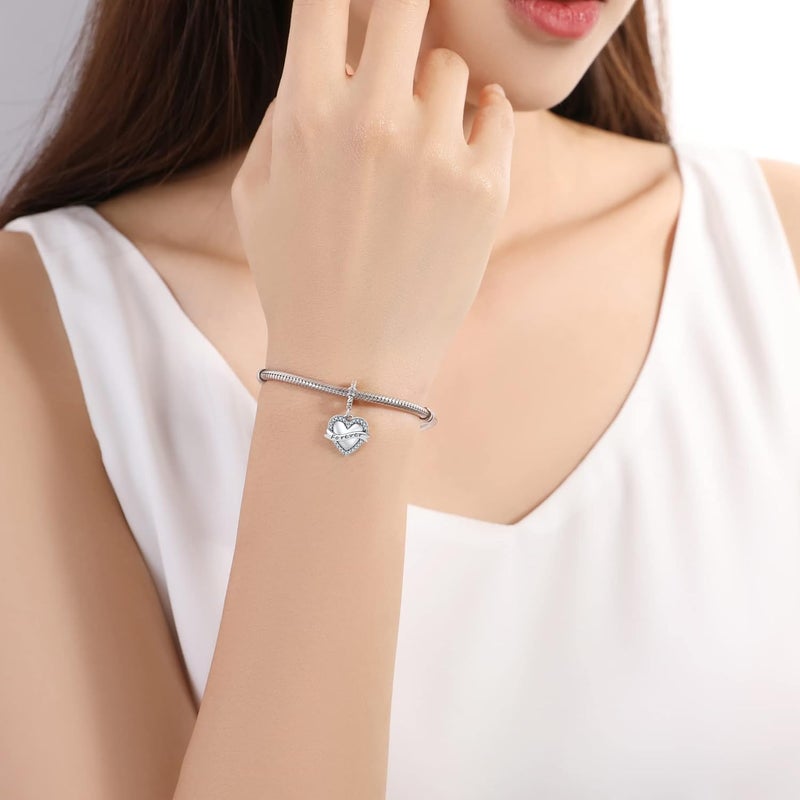 Linorui 925 Sterling Silver Charms Fit Pandora Charms Bracelet I Love You to The Moon and Back Fit Wife Mom Christmas Birthday Gift - Image 5