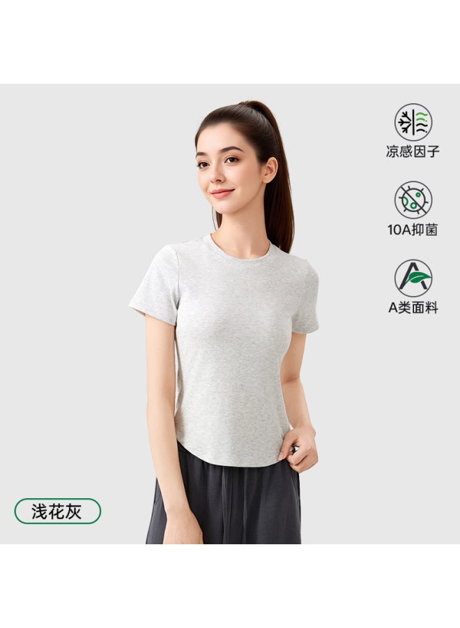Spring/summer New Tencel Cotton Cool-feel Round Neck Short-sleeve T-shirt Women's 10a Antibacterial Slim-fit Solid Color Versatile Regular Shoulder Top Women's