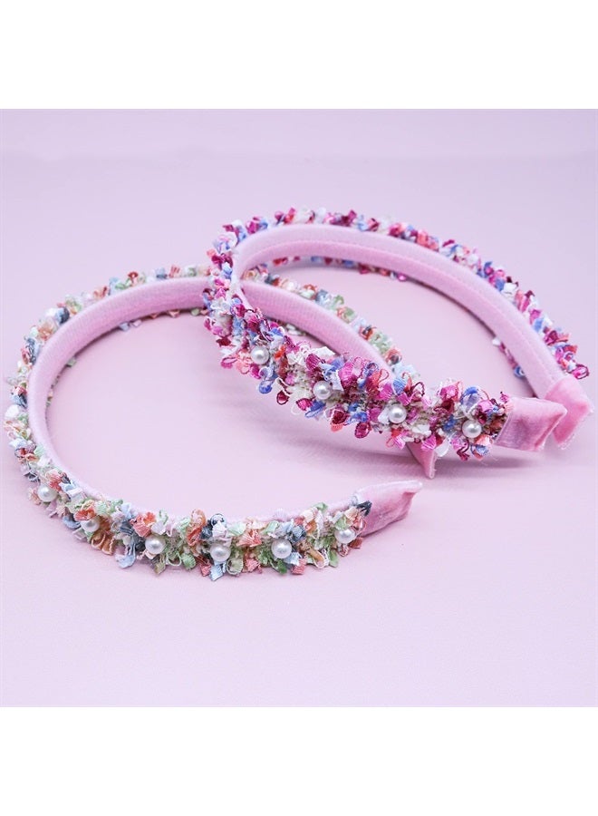 FROG SAC 2 Confetti Headbands for Girls, Rainbow Pearl Hair Bands for Kids, Cute Fashion Girl Head Band Hair Accessories (Pink Pearl) - Image 2