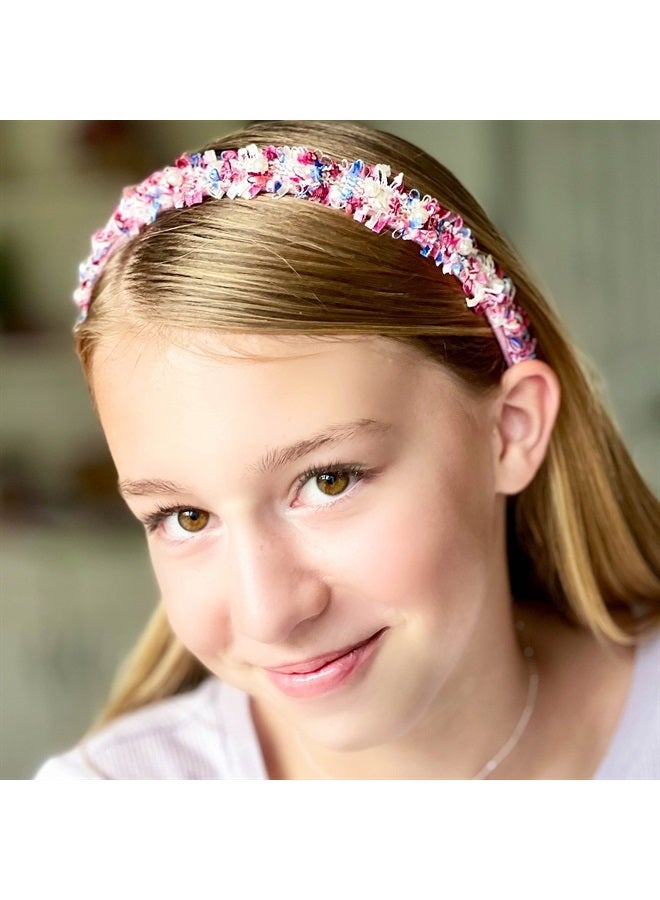 FROG SAC 2 Confetti Headbands for Girls, Rainbow Pearl Hair Bands for Kids, Cute Fashion Girl Head Band Hair Accessories (Pink Pearl) - Image 1