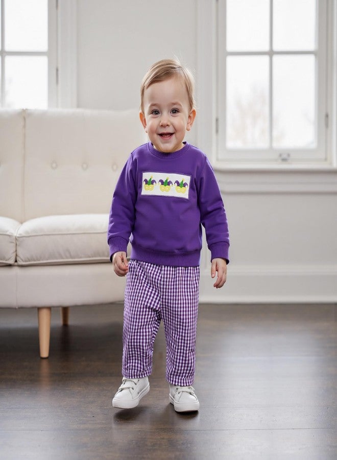 Muspeczenith Toddler Baby Boy Mardi Gras Outfit Carnival Long Sleeve Sweatshirt Plaid Pants Set Spring Clothes (Print, 18-24 Months) - Image 4