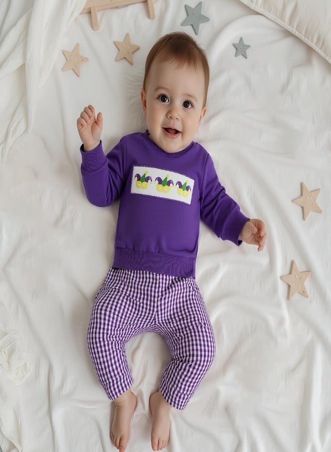 Muspeczenith Toddler Baby Boy Mardi Gras Outfit Carnival Long Sleeve Sweatshirt Plaid Pants Set Spring Clothes (Print, 18-24 Months) - Image 3